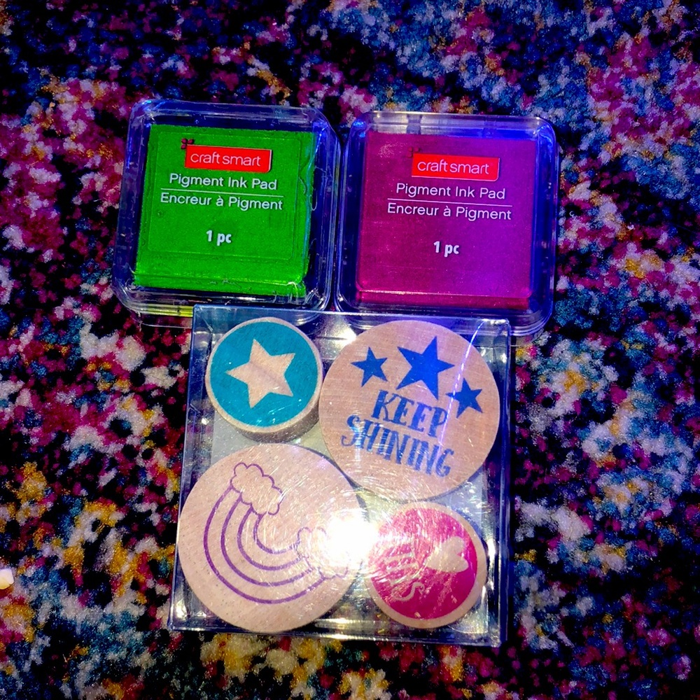 Stamp pack with ink and stamps 3 pack